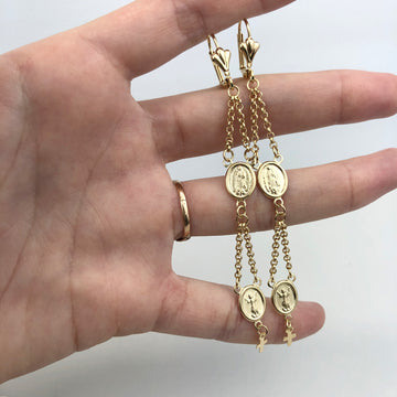 18K Gold Layered Oro Laminado Virgen de Guadalupe & Divino Nino Dangle Earrings 21.0006